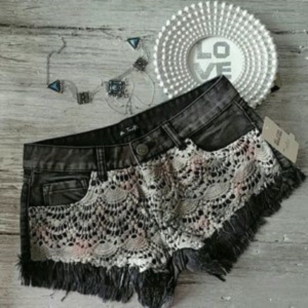 Crochet detail denim shorts